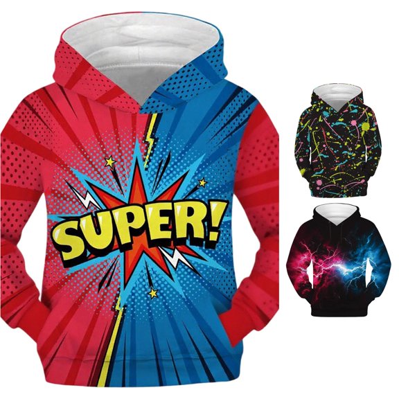 WhouRiu Boys Girls Fashion Graphic Hooded Sweatshirts Kids Unisex Casual Autumn Pullover Hoodies