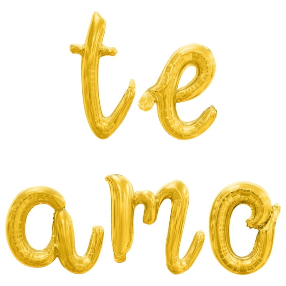 Cursive Script Letter Balloons - TE AMO 16" Inch Alphabet Letters Foil Mylar Balloon Valentines Day Party Banner (Gold)