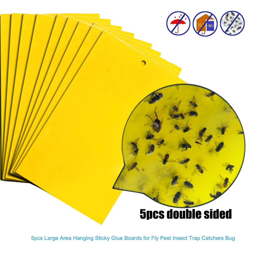 50PCS Large Yellow Sticky Insect Traps Catch All Fly PestsQ 20x15cm 50x Ropes 