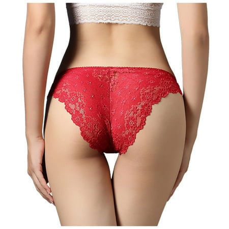 

Qcmgmg Women s Low Waisted Lace Briefs Solid Color Panties Breathable Soft Underwear Plus Size XL