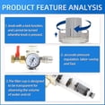 thumbnail image 3 of Automatic Drain Air Line Filter, 1/2in NPT Inlet 1/2in NPT Air Compressor Moisture Filter with 150PSI Pressure Gauge for Pneumatic Tools, 3 of 7