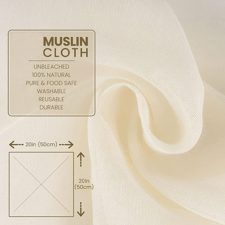 Muslin Cloths For Cooking, Pack Of 5 (50X50CM), Unbleached, Cotton Reusable  And Washable Cheese Cloths For