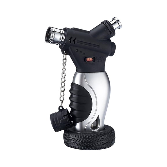 Butane Torch Lighter,Windproof Jet Flame Lighter,Flame Size Adjustment,Fire Lock Switch,Butane Refillable,Suitable for Kitchen, Barbecue,Outdoor(Butane Not Included)(Silver)