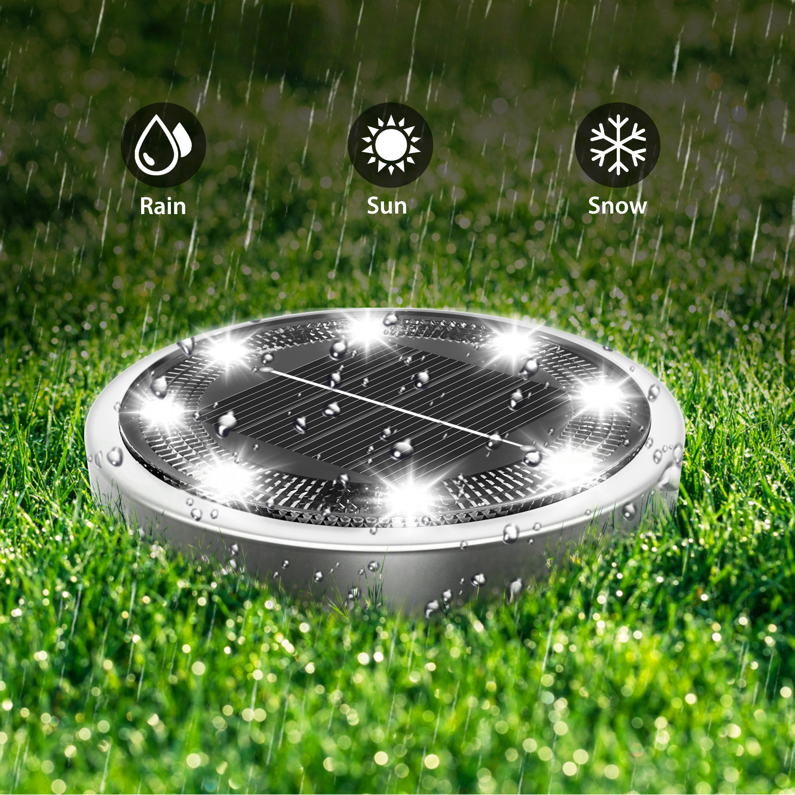 12 Pack Solar Ground Lights,8LED Solar Lights Outdoor Garden IP44, Pathway Lights Solar Powered in-Ground Lights, Disk Lights Landscape Lighting for Lawn Patio Yard Driveway, Cool White