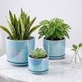 thumbnail image 4 of BUYMAX  Plant Pots, 4+5+6 Inch Pots for Indoor Plants,Ceramic Planter Pot with Drainage Hole,Flower Pots for Succulent Cactus,Set of 3 - Rainbow Pearl Glaze Blue, 4 of 9
