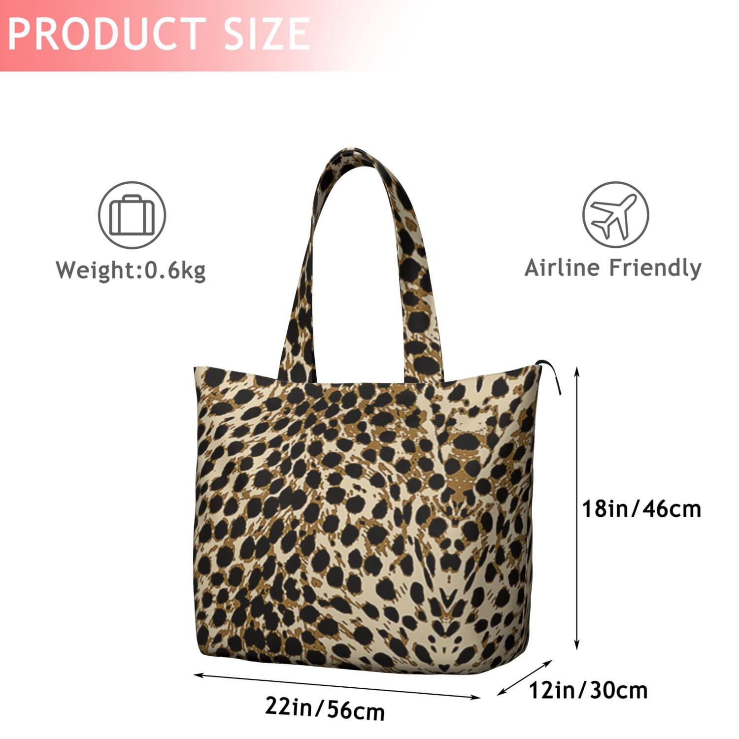 Brown and Black Leopard Print Travel Tote Bags for Women Carry On,Large Weekender Bags for Women Travel,Multi Functional Duffle Bag for Work,Shopping,Sports