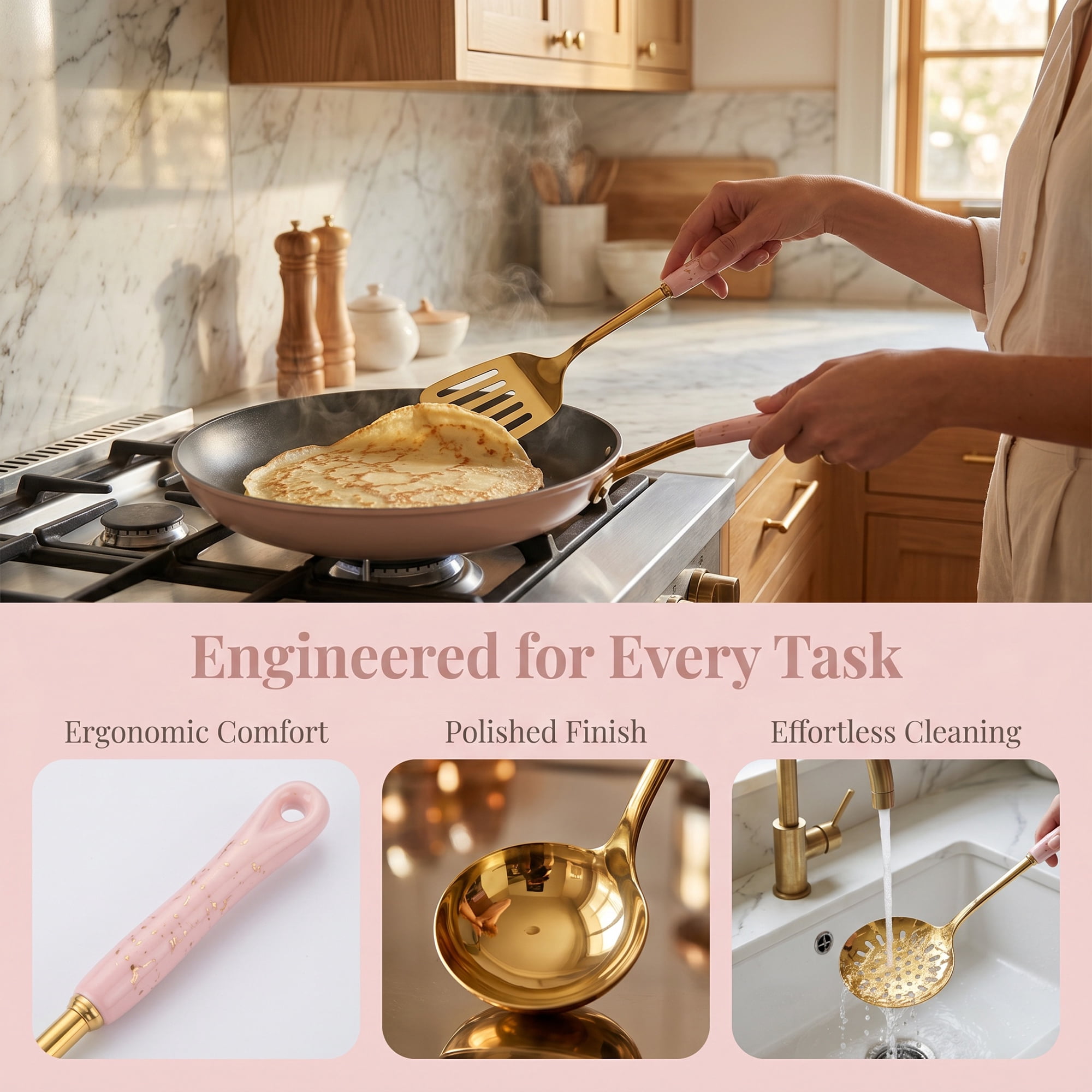 Unique Bargains Essential Kitchen Gadgets Cooking Utensil Set with Silicone Pink B 7pcs