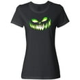 thumbnail image 3 of Inktastic Wide Grinning Pumpkin Face in Lime Green Glow Women's T-Shirt, 3 of 5