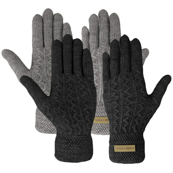 Women's Cable Knit Winter Warm Soft & Comfy Touchscreen Texting Gloves (Black)