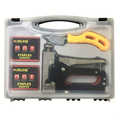 

1pc Upholstery 4 In 1 Staple Gun Heavy Duty With 1200 Staples Remover Gloves Manual Brad Nailer Power Adjustment Stapler Gun For Wood Upholstery Carpentry Decoration DIY Staple Gun