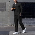 thumbnail image 2 of DHFJKG Tracksuit 2 Piece Set For Men Solid Color Long Sleeve Tie Neck Pullover Loose Fit Pants Lightweight Linen Casual Suit Cozy Outfit, 2 of 4
