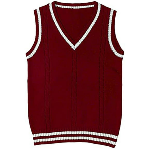 Hogleaql Women's Stripe Sweater Vest Stripe Casual Sleeveless V-Neck Cable Knit Sweaters Dressy Loose Pullover Comfortable Warm Fall for Fall Winter Wine M