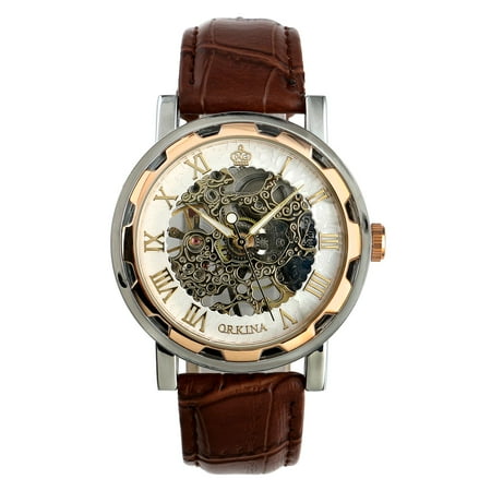 Mechanical Wrist Watch - Hand-winding Retro Mens Wrist Watch Mechanical Luminous Hands Brown Leather