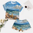 thumbnail image 4 of Beach Seashell Starfish Women's Ruffle Short Sleeve Tops And Shorts Cute Peeps Bunny Pajamas Sets, 4 of 7