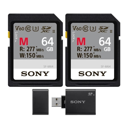 UPC: 0196271511564 | Sony 64GB V60 UHS-II M-Series Memory Card (2-Pack) with USB 3.1 SD Card Reader