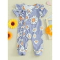 thumbnail image 2 of Bslissey Newborn Baby Girls Summer Jumpsuit Flower Print Short Sleeve Zipper Footless Rompers Infant Toddler Cute One Piece Bodysuit 3M 6M 12M 18M 24M, 2 of 9