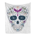 thumbnail image 1 of Sugar Skull Soft Flannel Fleece Throw Blanket, Traditional Mexican Skull Ornamented with Abstract Leaves and Phoenix Bird, Cozy Plush for Indoor and Outdoor Use, 50" x 60", Multicolor, by Ambesonne, 1 of 6