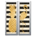 thumbnail image 1 of Tropical Black and Gold Striped Flamingo and Pineapple Set; Two 6x18in White Framed Prints, 1 of 1