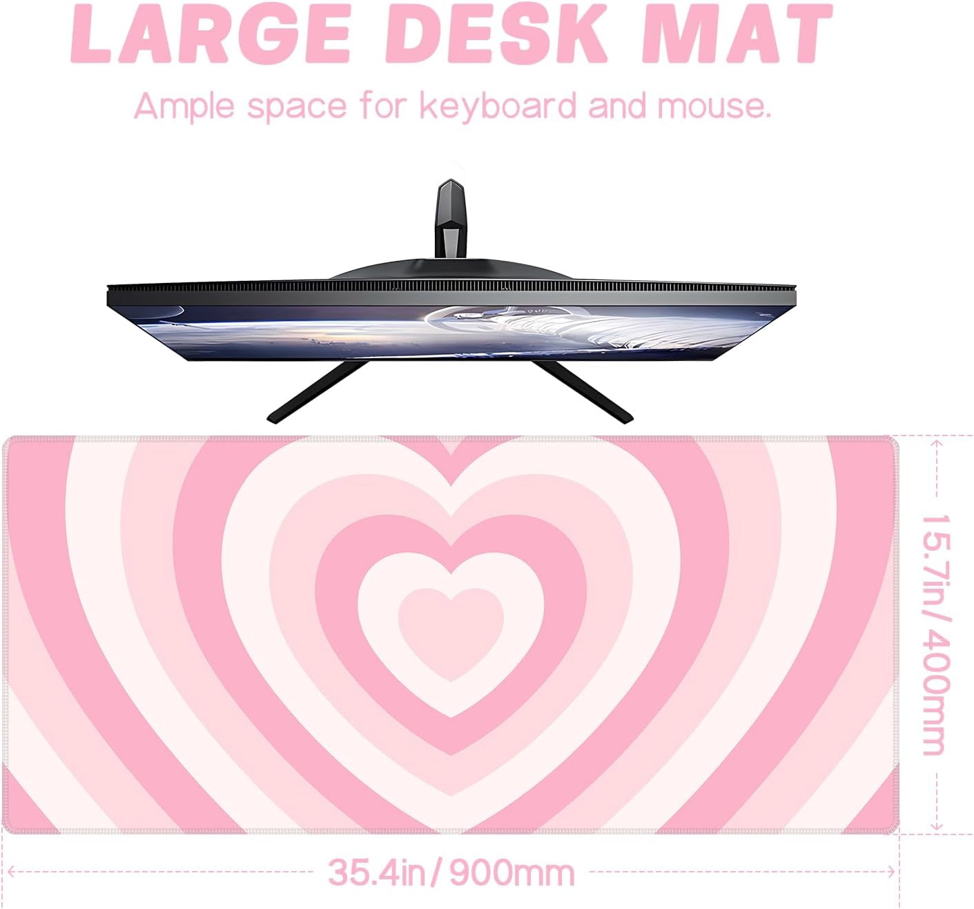Pink Desk Mat,XXL Extended Large Mouse Pad,Gaming Mousepad with Stitched Edge,Non-Slip Rubber Base Keyboard Desk Pad for Home Office Study Game (Pink Heart)
