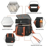 Insulated Lunch Box for Women Men, 17L Large Expandable Dual Compartment Lunch Bag, Leakproof Adult Lunchbox with Shoulder Strap, Cooler Warmer Lunch Bag for Work Picnic Camping, Black