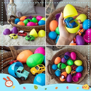 JOYIN 12 Prefilled Easter Eggs With Rubber Cars | Easter Basket Stuffers & Egg Hunt Toys | Party Favors For Toddlers & Kids
