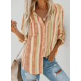 thumbnail image 3 of QWZNDZGR Womens V Neck Striped Roll up Sleeve Button Down Blouses Top, 3 of 4