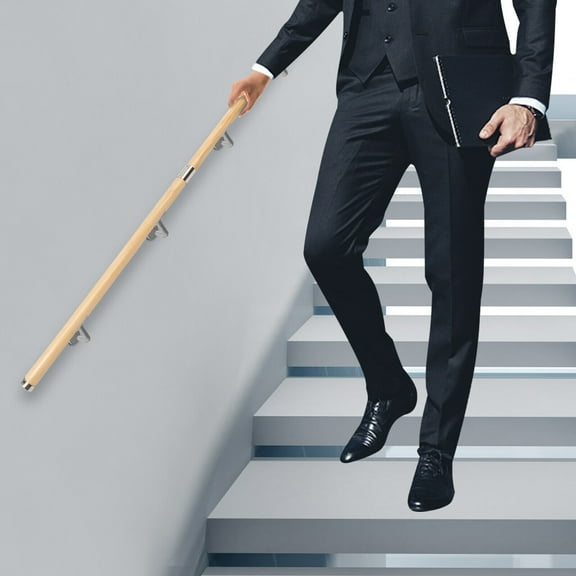 6.6ft Wall Mount Staircase Handrail, Wood Handrails Step Indoor Railing with 4x Rail Brackets