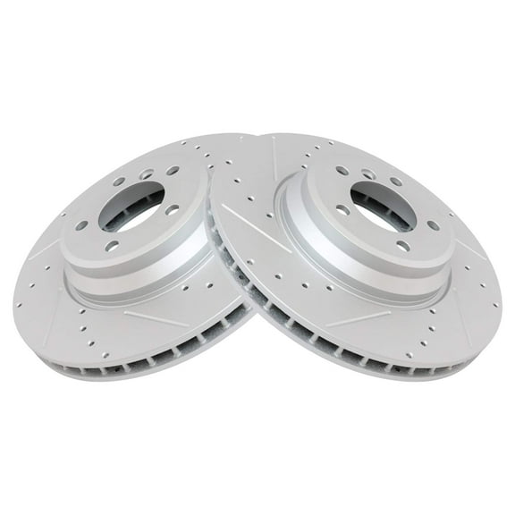 TRQ Front Performance Brake Rotors Set Premium G-Coated Cross Drilled & Slotted Fits Select 2009-2011 BMW 335d 2007-2013 335i 2009-2013 335i xDrive 2011-2013 335is 2007-2008 335xi 2013-2015 X1