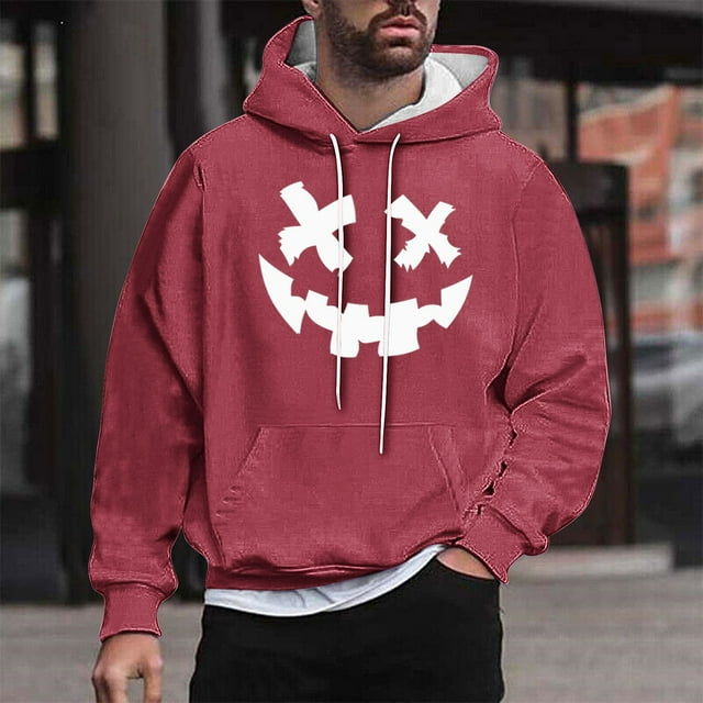 Sudadera con capucha de Halloween para hombre, informal, de moda, con cuello redondo, estampado, manga larga, blusa de poliéster