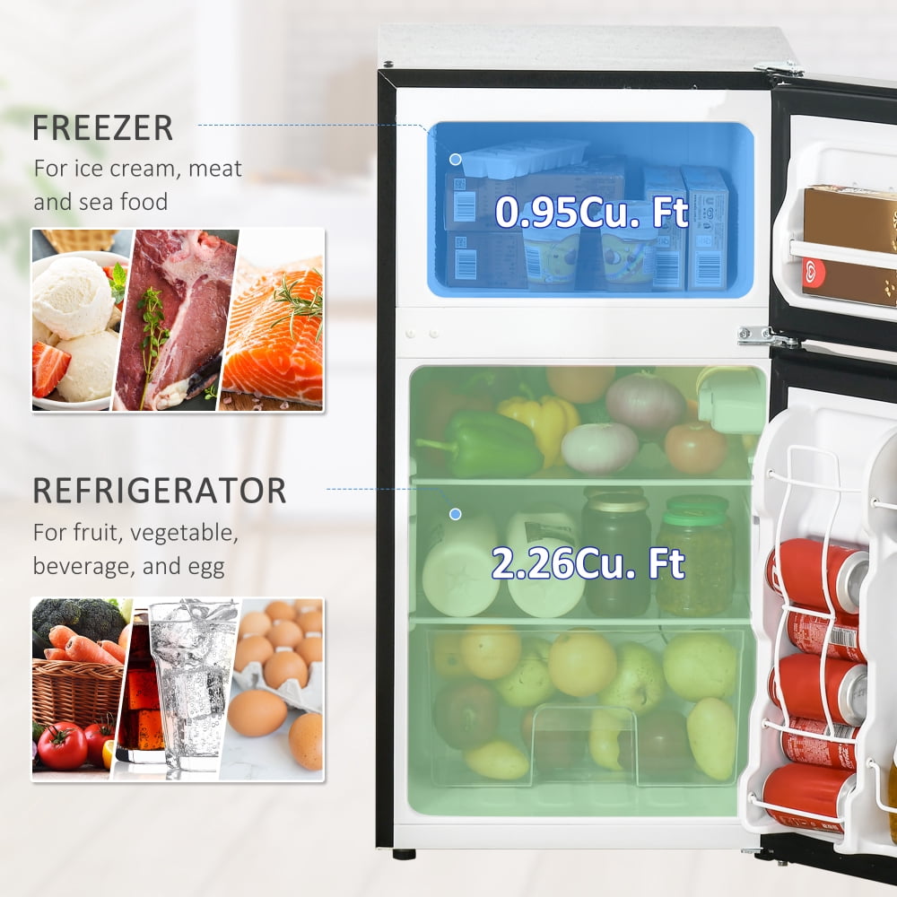 NOBOLEA 3.2 Cu.Ft Compact Mini Fridge with Freezer, 2-Door Refrigerator with Adjustable Thermostat, Reversible Door for Dorm, Office, Apartment