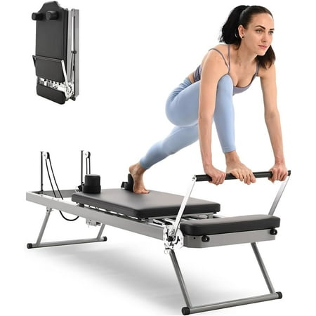 Slsy Foldable Pilates Reformer Machine Equipment for Home Workout and Gym, Pilates Exercise Equipment with 5 Metal Resistance Springs for Beginners, A Yoga Ball Included