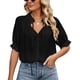 thumbnail image 1 of Blusa con cuello en V con cordón Media manga Color puro Camisa informal elegante y transpirable para mujer para citas Negro S, 1 of 6