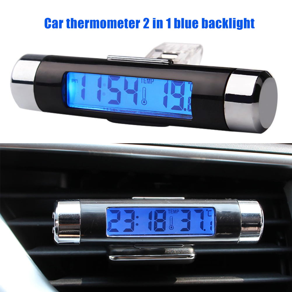2in1 Digital LED Car Clock Thermometer Temperature LCD Backlight Without Battery 