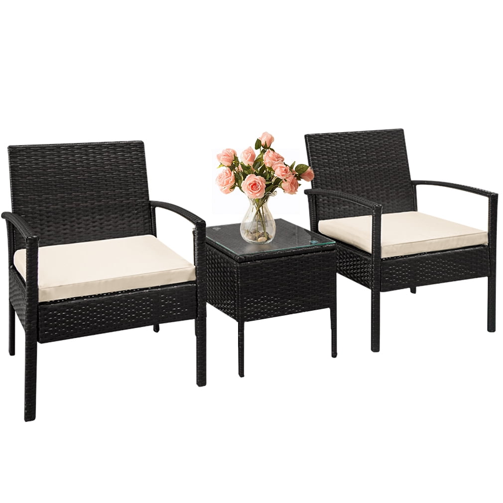 FDW Outdoor Wicker Patio Furniture Sets 3 Pieces Patio Set Bistro Set