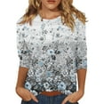 thumbnail image 2 of Gray Women's Short Sleeve T-shirt, 3/4 Length Sleeve Womens Tops Summer 2024 T Shirts Floral Print Crew Neck Casual Basic Tee Fit Tunic Tops Blouse,Women's Short sleeve T-shirt 3XL, 2 of 5