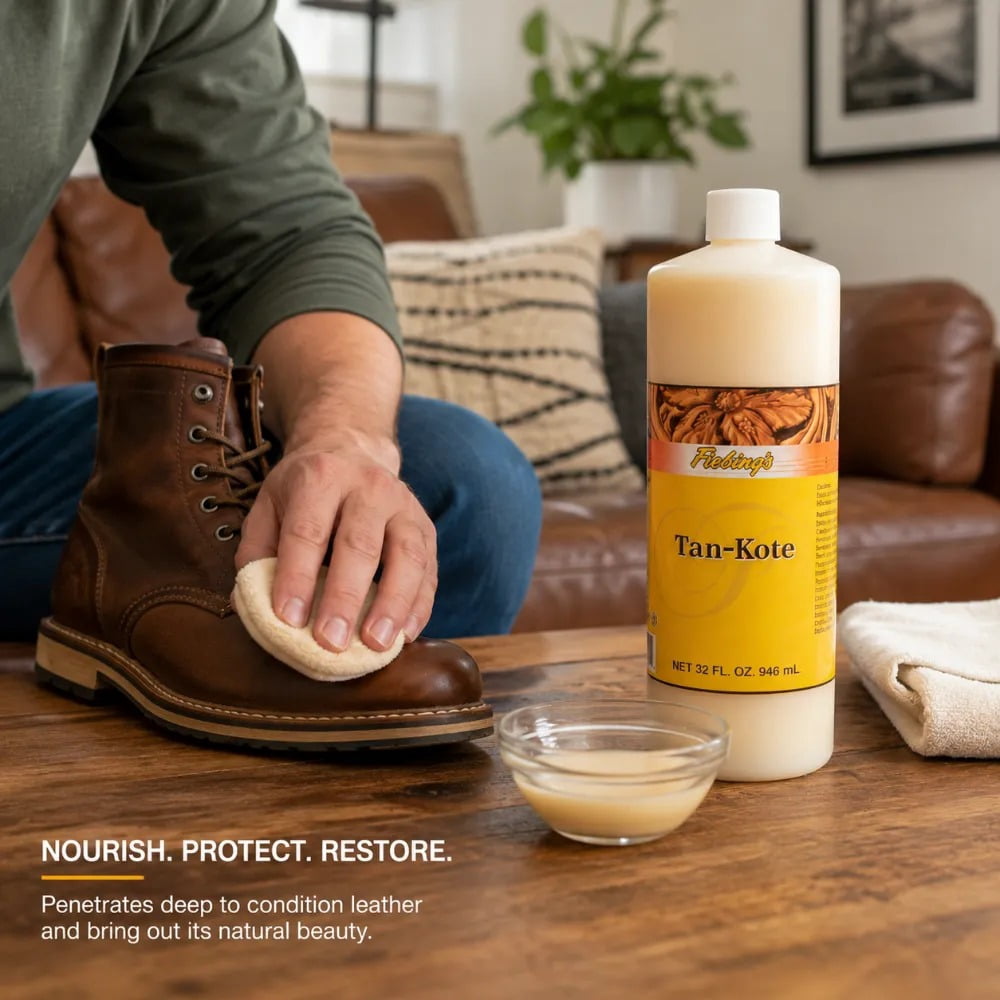 Fiebing's Tan Kote 32oz - Leather Protector, Finisher, Sealer - Resin Based top Finish for leathercraft