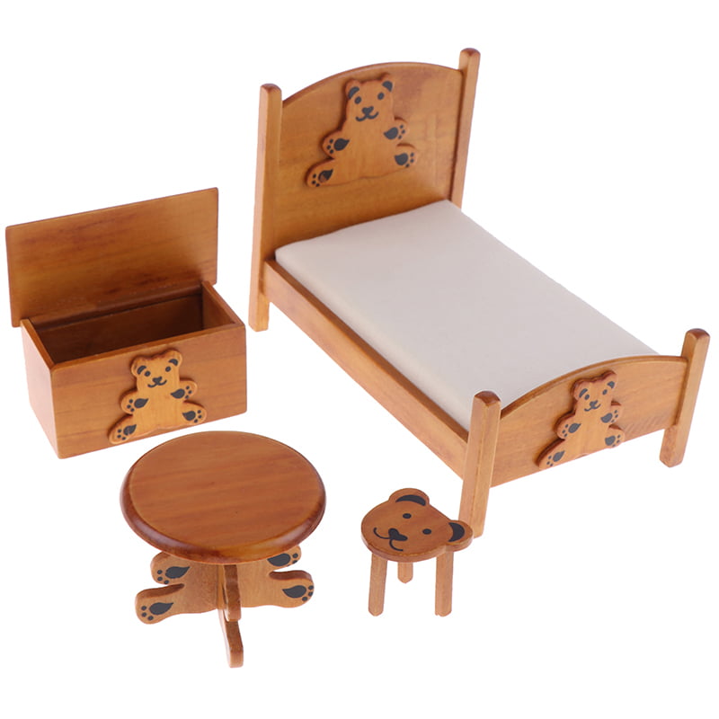 1/12 White Wooden Bedroom Furniture Set Dollhouse Miniature Decor Accessory
