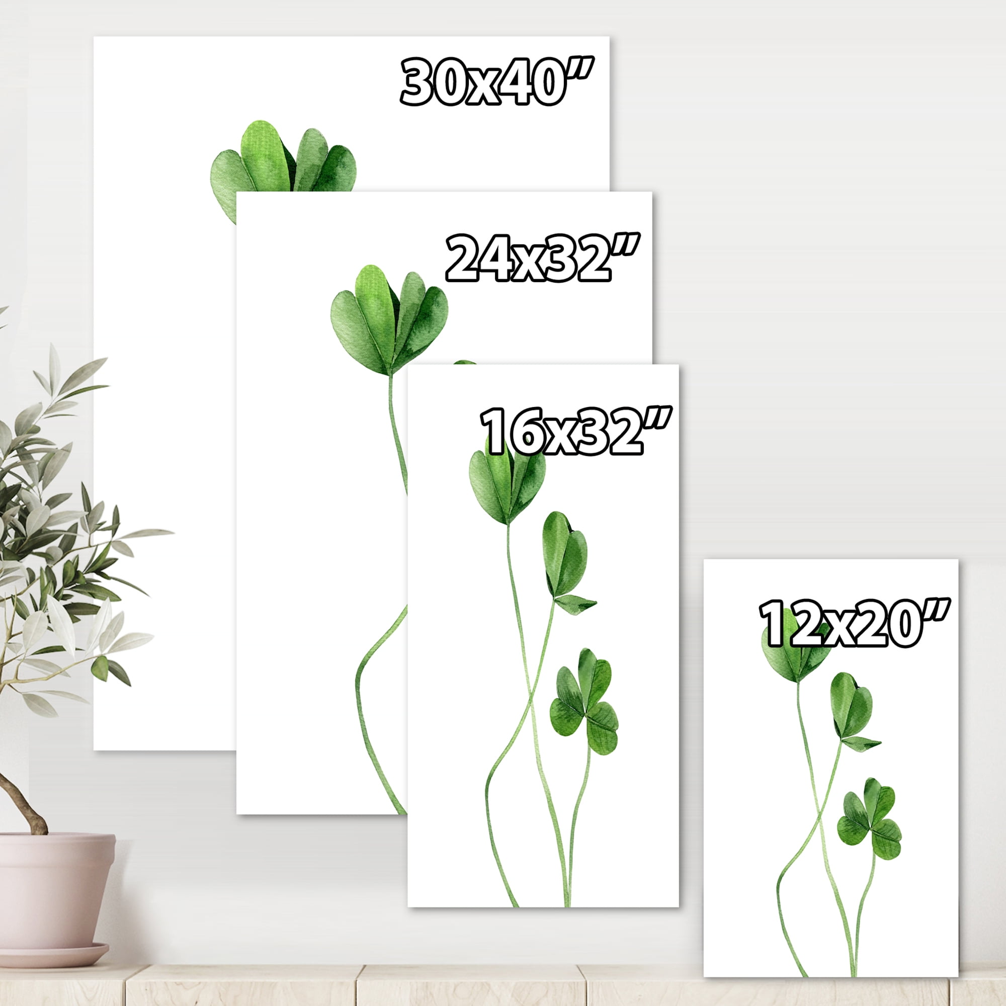 Designart ' Field Green Plant Detail Clover ' Farmhouse Canvas Wall Art Print
