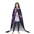 thumbnail image 3 of Honeii Purple Moon Cat Print Poncho Cape, Cloak Coat, Snuggly Hooded Wearable Blanket, Hooded Cape For Teenagers,Halloween Costumes-Small, 3 of 7