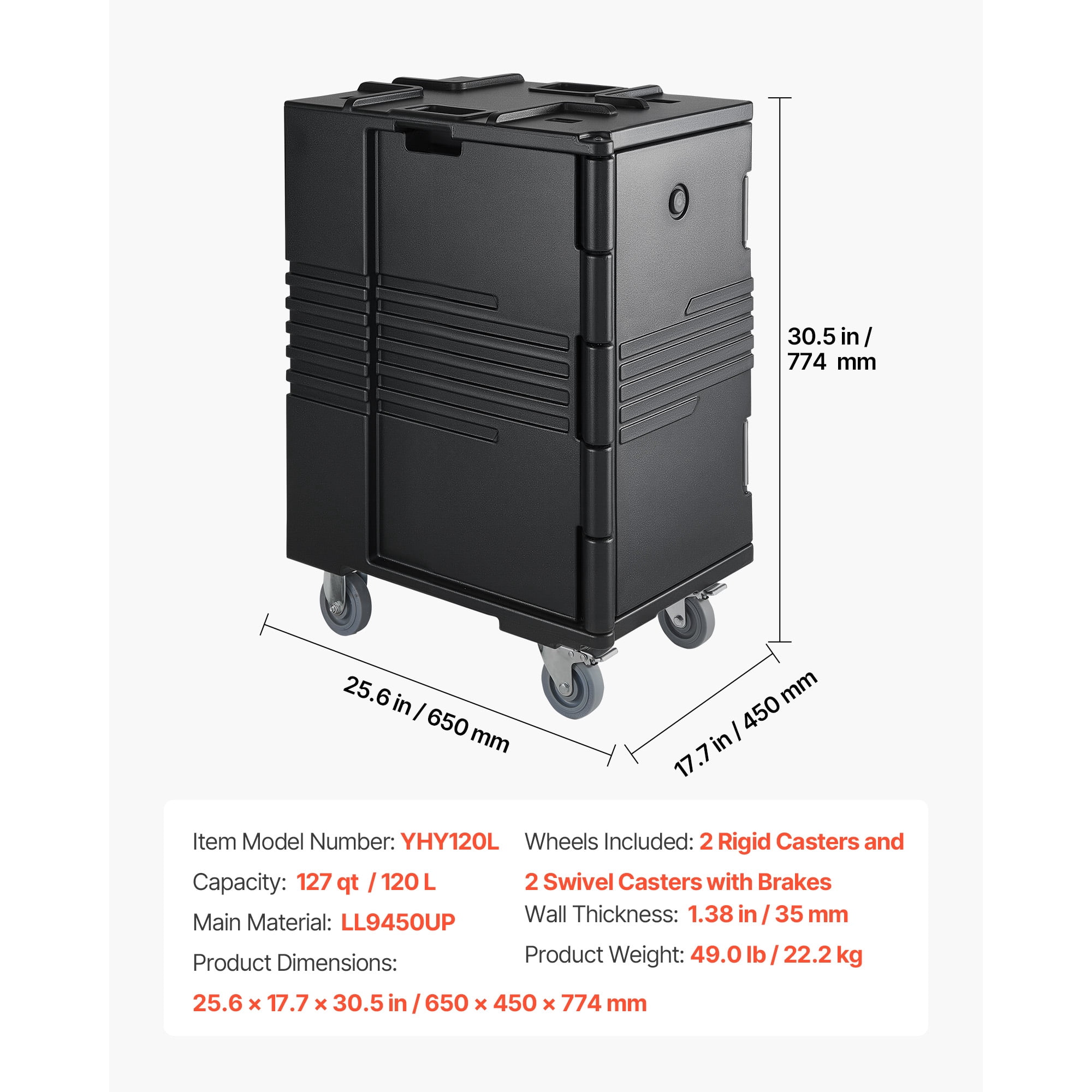KFFKFF Insulated Food Pan Carrier, 127 Qt Non-Electrical Food Warmer, with Swivel Wheels & Stainless Steel Latch, Durable Stackable Hot Box, Compatible with Various Pan Sizes (Pans Not Included)