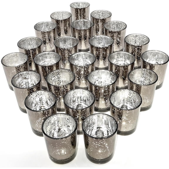 24 Pcs Black Votive Candle Holders, Speckled Mercury Black Glass Candle Holder Bulk for Wedding Centerpiece Table Decor, Tea YANTONs Candle Holder for Valentines Day Decor, Home Decor