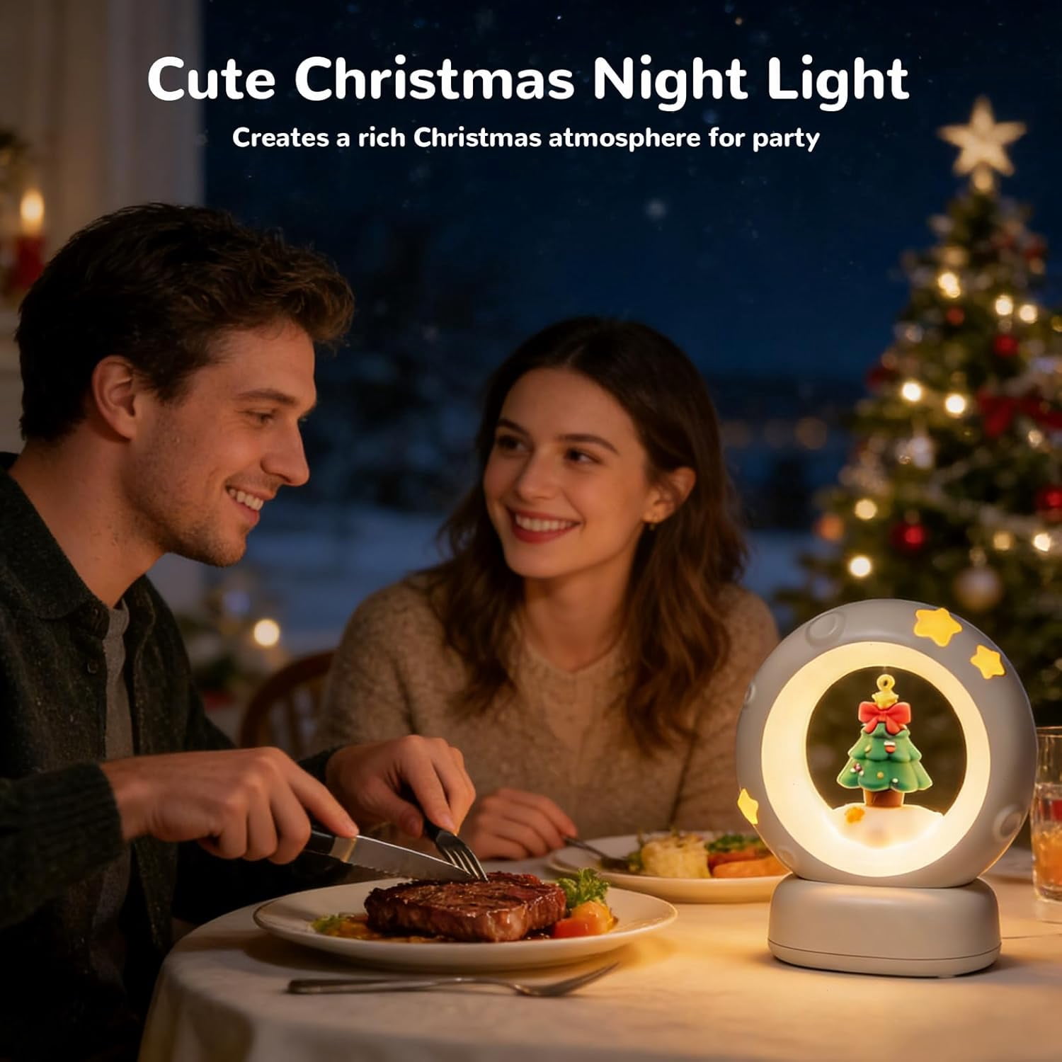 Space Christmas Night Light for Kids Baby, Cute Christmas Tree Nursery Lamp with Touch Sensor, Dimmable Rechargeable Bedside Light, Christmas Gifts for Boys Girls