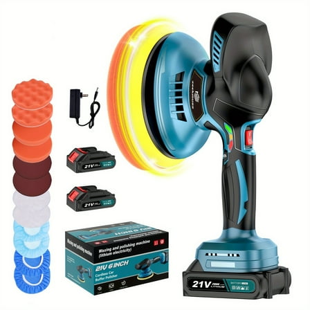 Cordless Car Buffer Polisher - 6 Inch Dual Action Kit, 2pcs 21V 4.0Ah Rechargeable Batteries, 6 Variable Speed (5500RPM) for Car Detailing, Polishing & Waxing