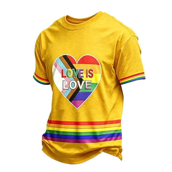 Mens Love Is Love Rainbow Heart Pride Graphic T-Shirt Short Sleeve Casual Shirt for Equality Events Everyday Street Wear