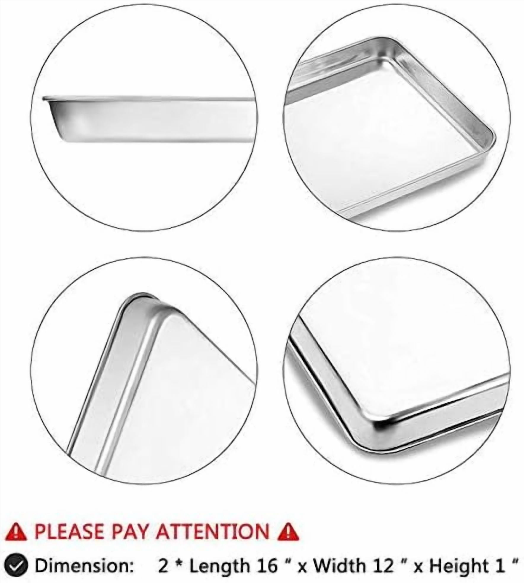 Baking Sheets Set of 2,  16 inch Cookie Sheets & Stainless Steel Baking Pans & Toaster Oven Tray Pans, Rectangle Size 15.95L x 11.97W x 1H inch, Non Toxic & Healthy, Mirror Finish & Rust Free