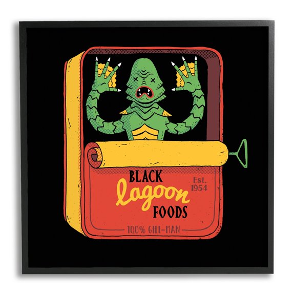 Black Lagoon Creature Novelty Tuna Can Design Fairy Tales & Fantasy Graphic Art Framed Art Print Wall Art