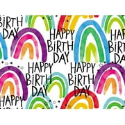 Pack of 1, Happy Birthday Rainbow Gift Wrap 24" x 417', Half Ream Roll for Celebration, Party, Holiday, Birthday and Events, Made in USA