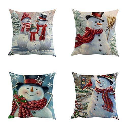 Sufam Set Of 4 Pillow Cases Christmas Series Custom Snowman Winter