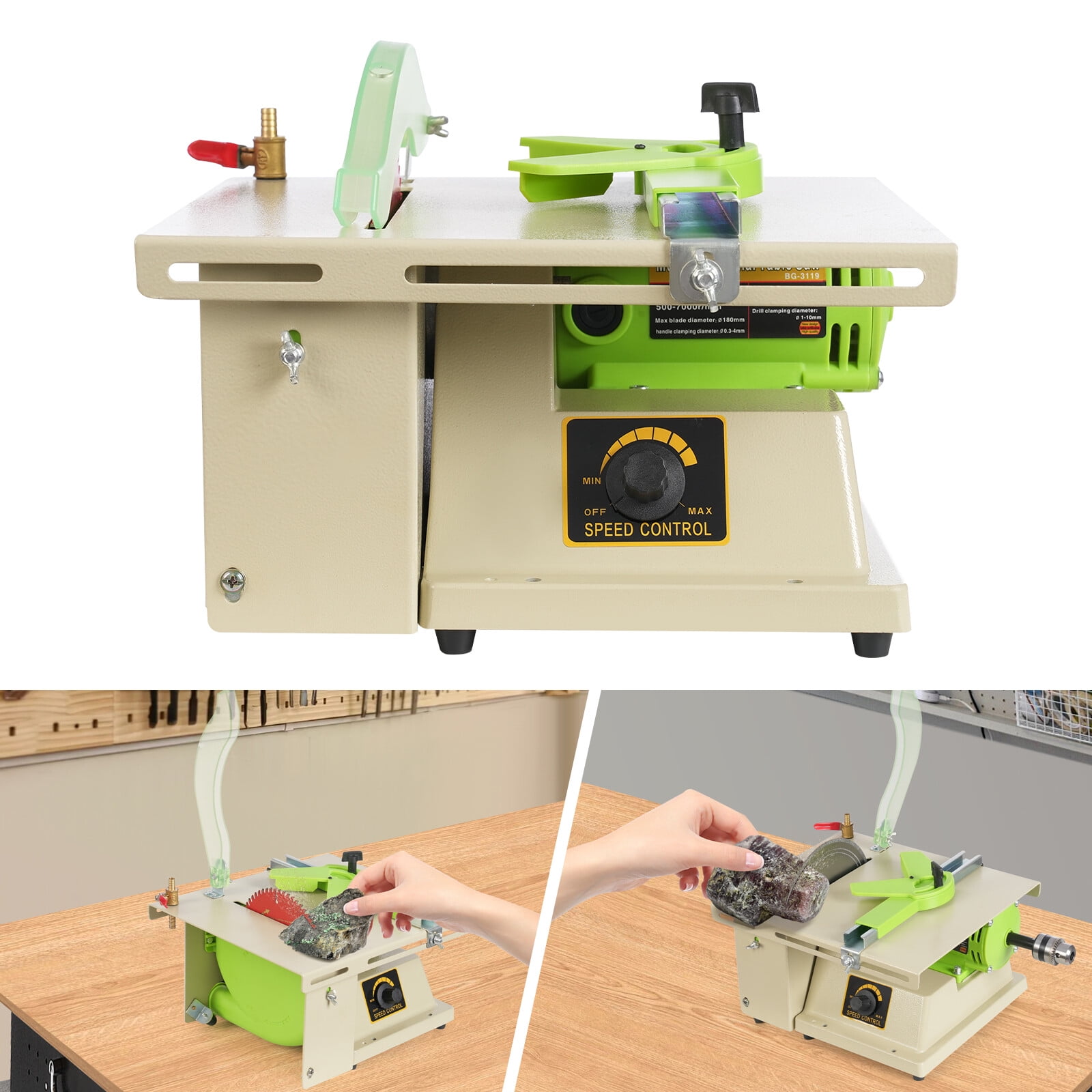 1380W Bench Polisher, Rock Polishing and Grinding Machine, Variable Speed Buffer Bench with Multi-Function Wheels for Stone Jade Cutting Polishing