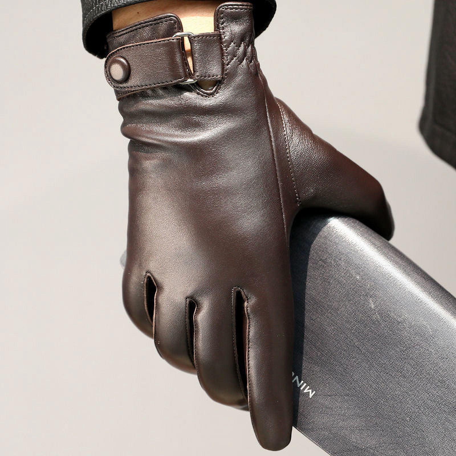 Genuine Leather Gloves Men's Winter Warm Leather Gloves Riding Motorcycle Driving Thin Fleece-lined Thickened Sheepskin Gloves-Black-M-Add fluff style